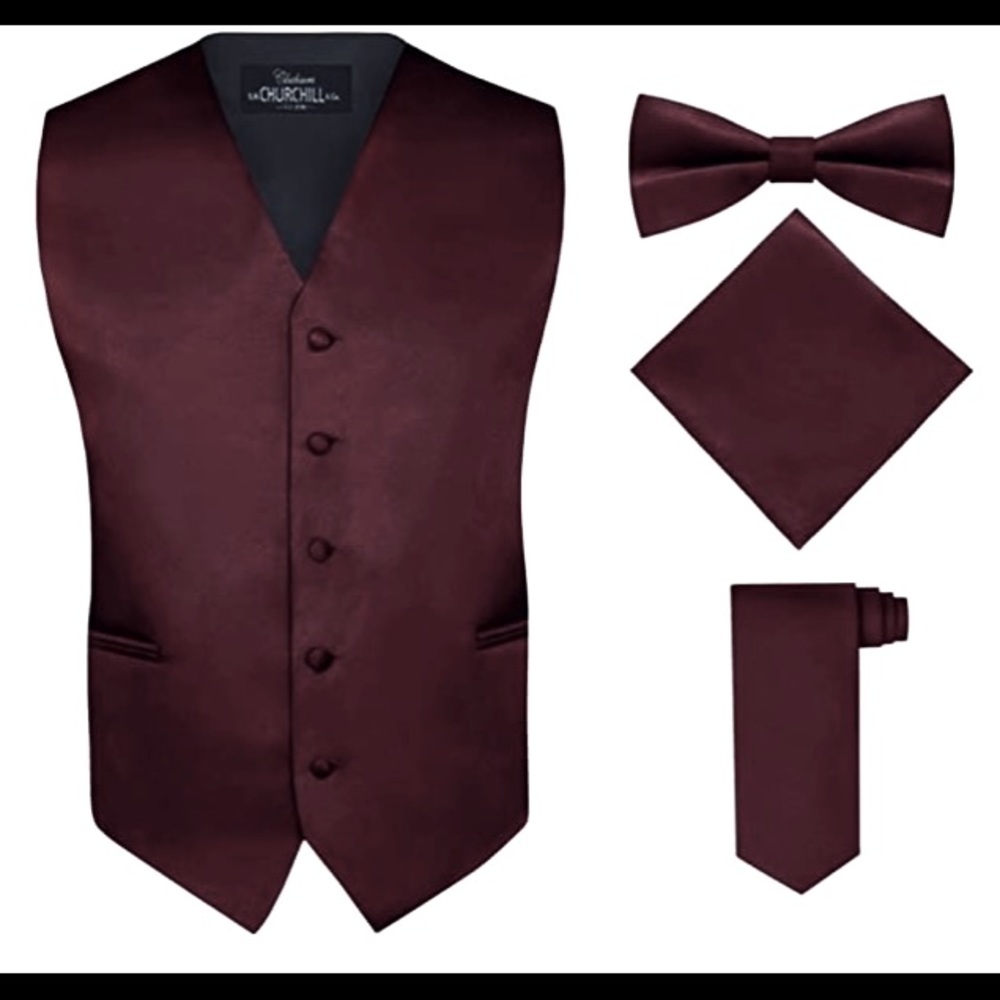 S.H. Churchill & Co. 4 Piece Vest Set. Bow Tie, Neck Tie & Pocket Hankie. 2XL